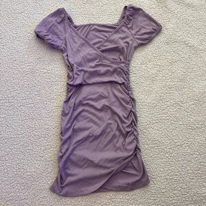 Purple ruched mini dress